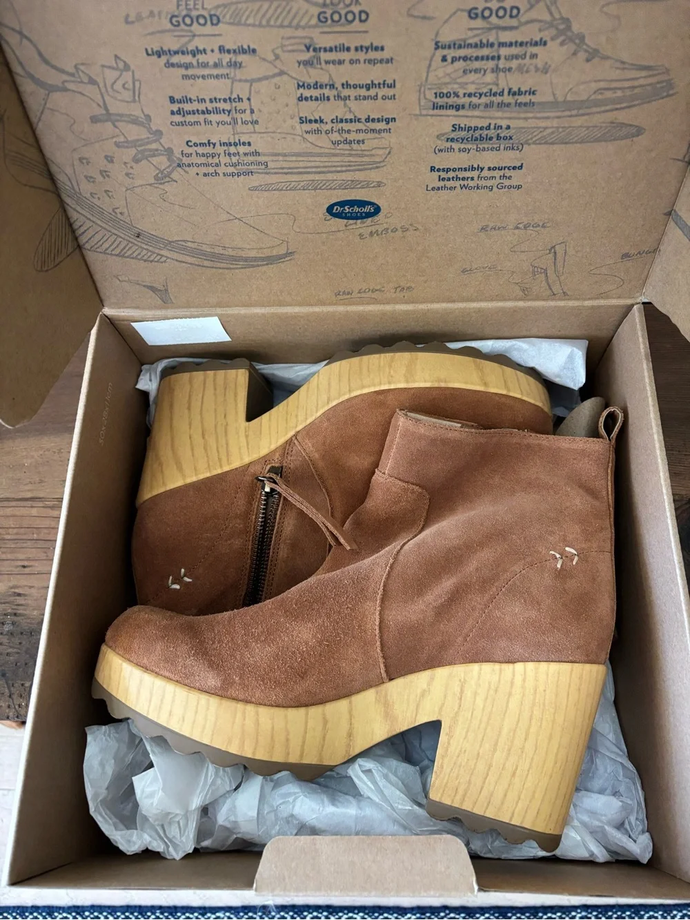 Dr. Scholl's Tan Suede Platform Ankle Booties